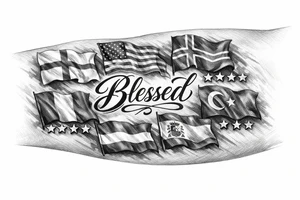 Football related England USA Iceland Italy Spain Turkey France Hungary flags inside forearm can u put 3 stars under iceland , 2 under turkey and italy
And quote in middle blessed flags to be around it tattoo idea