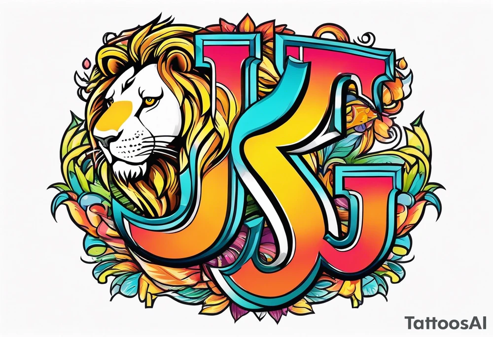 letters j a s t i, inisde of a lion tattoo idea