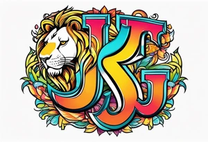 letters j a s t i, inisde of a lion tattoo idea