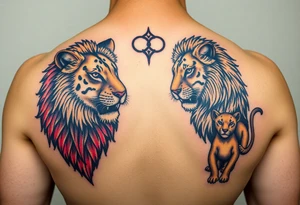 Male, female and cub lions tattoo idea