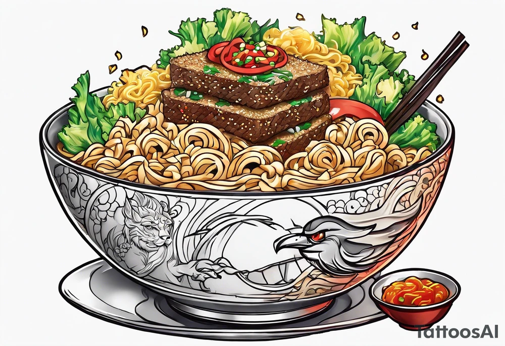 Voltron eating a bowl of ramen and some tacos tattoo idea