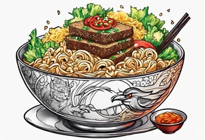 Voltron eating a bowl of ramen and some tacos tattoo idea