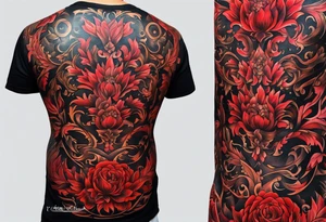 red full body tattoo on the back from top to bottom tattoo idea