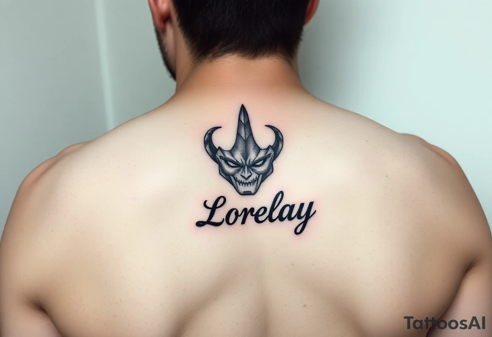 Créame un diseño en miniatura para la parte baja del bicep de una personaje principal de dragón Ball z con el nombre de lorelay escrito por debajo del diseño tattoo idea