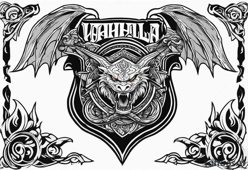 Valhalla sword shield dragon axe valkyrie tattoo idea