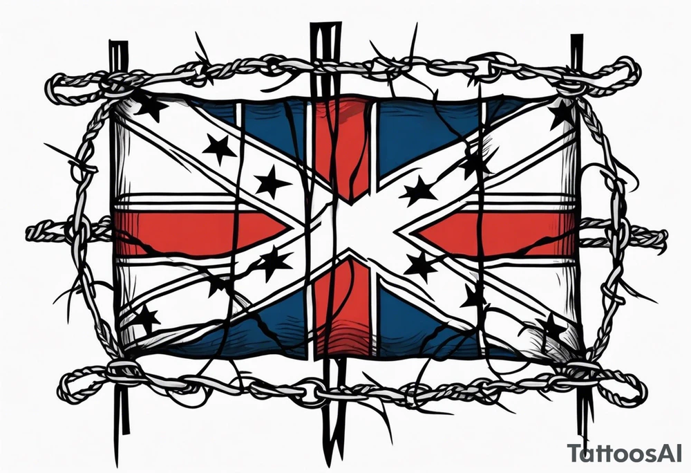 Rebel flag caught between 2 bands of barbed wire tattoo idea