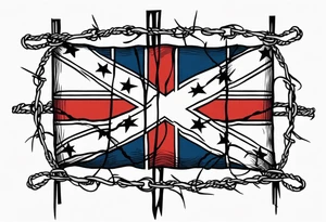 Rebel flag caught between 2 bands of barbed wire tattoo idea