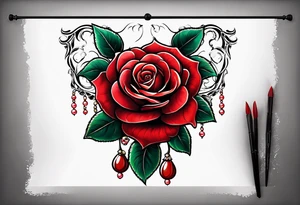 Red rose with a pearl necklace dangling tattoo idea