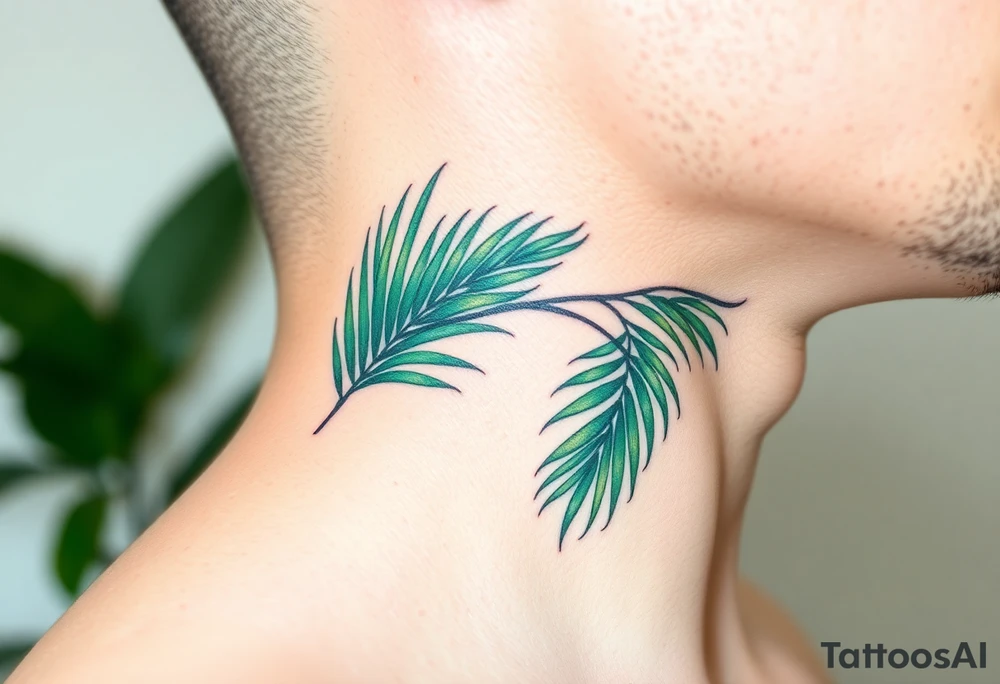 large palm leaves twisted following line side neck tattoo tattoo idea