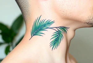 large palm leaves twisted following line side neck tattoo tattoo idea