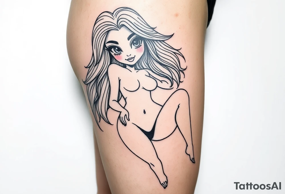 Naked cartoon girl large tattoo idea