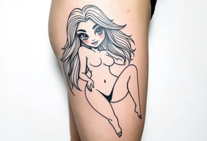 Naked cartoon girl large tattoo idea