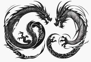 two dragons twirling to make a central yin yang tattoo idea