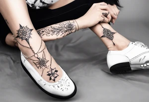 Ankle bracelet tattoo with feminine style and larger in the centre. Show on ankle tattoo idea
