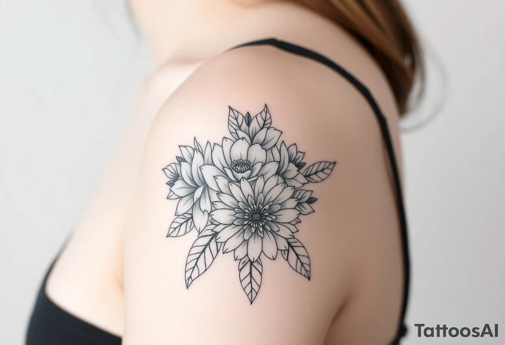 Rose and Chrysanthemum bouquet tattoo tattoo idea