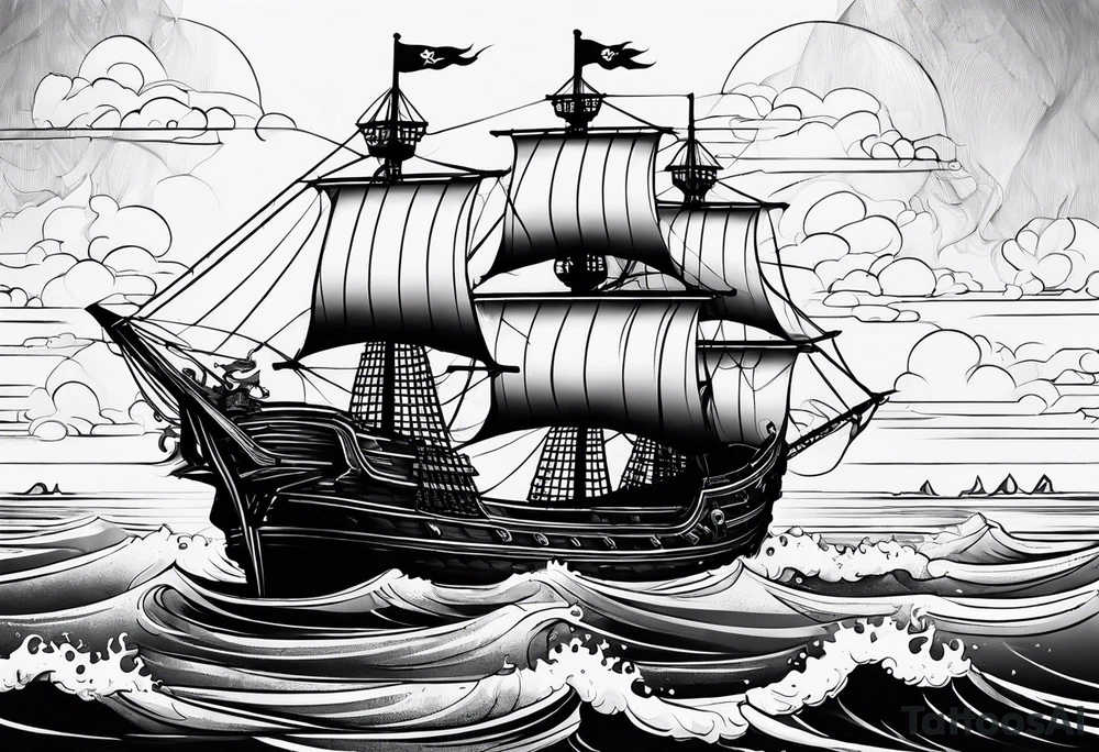 minimalist style pirate ship tattoo idea