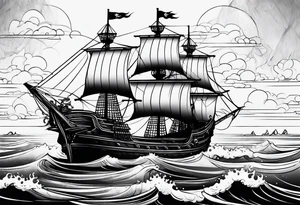 minimalist style pirate ship tattoo idea