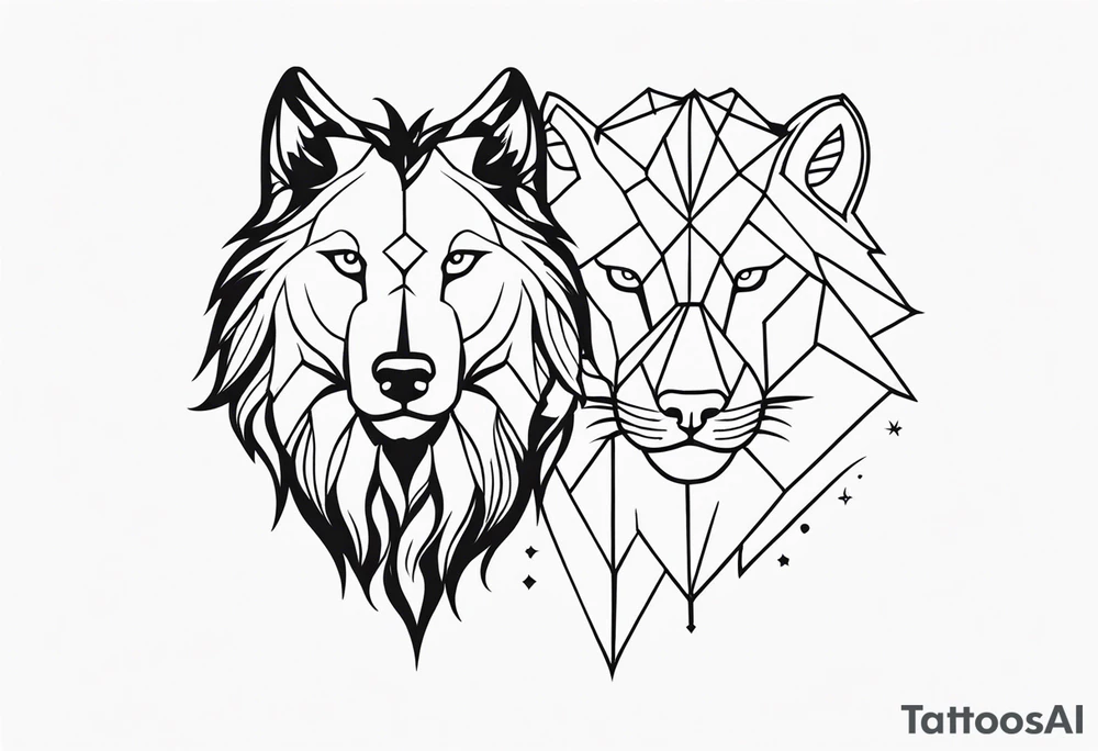 Wolf and lion tattoo idea