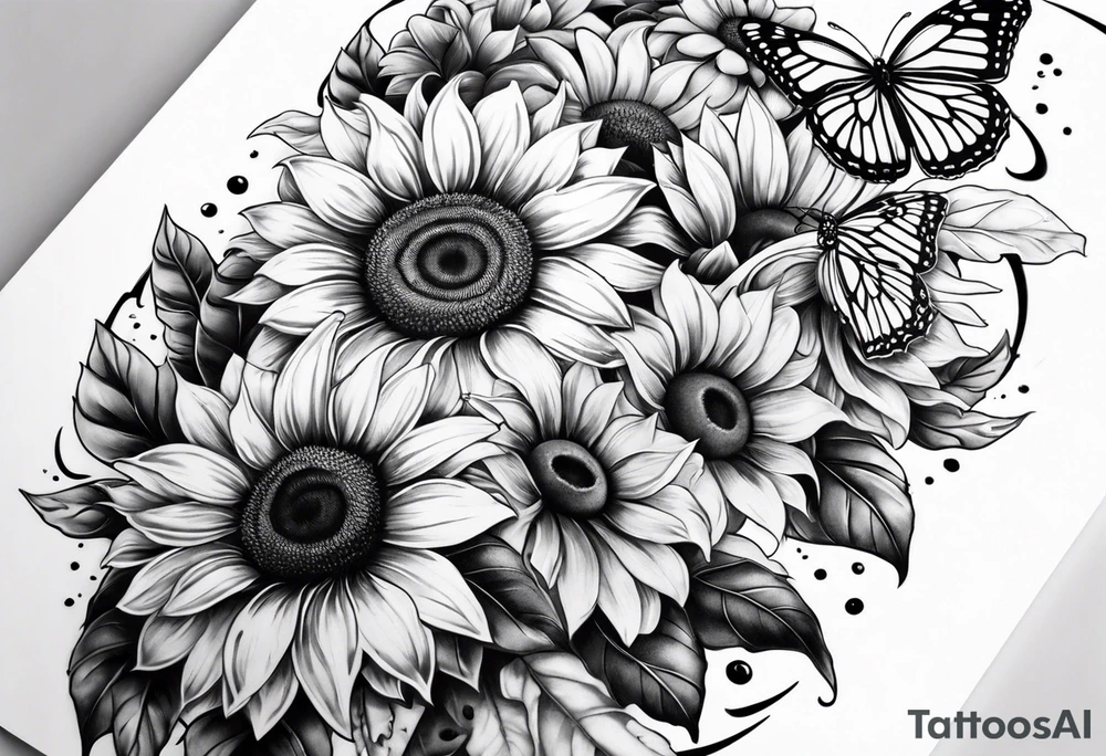 Arm sleeve with sunflowers and butterflies tattoo idea