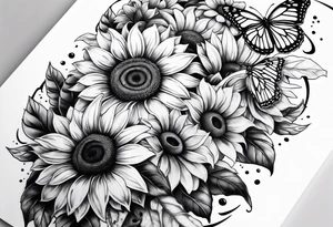 Arm sleeve with sunflowers and butterflies tattoo idea