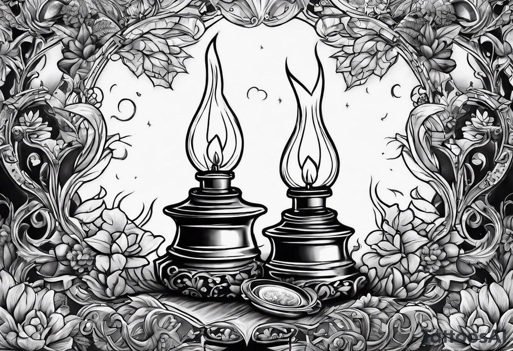 Oil lamp in graveyard tattoo idea
