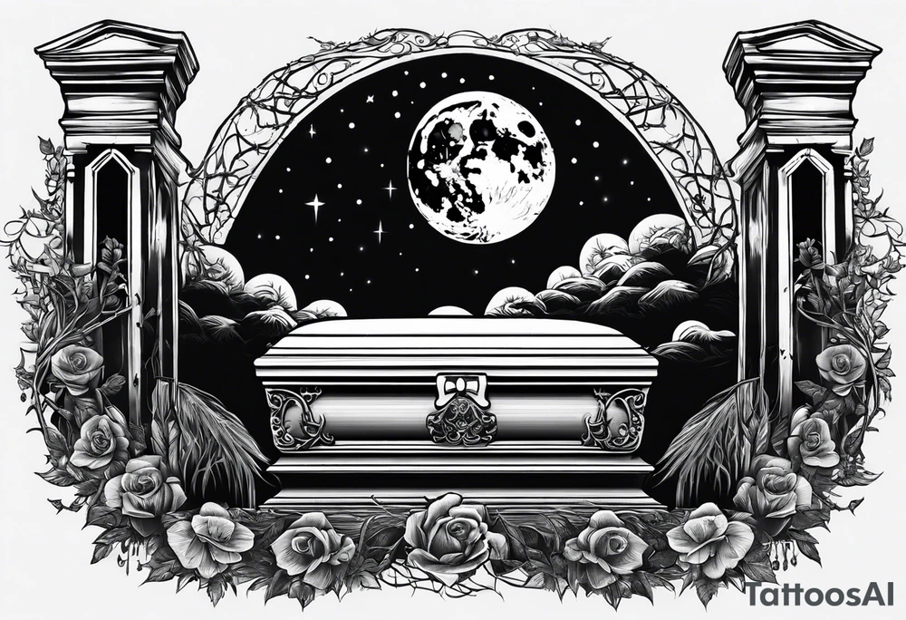 Coffin in graveyard with moon tattoo idea