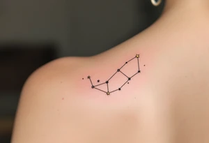 A minimalist Capricorn constellation in fine black lines, accented with tiny gold stars for a touch of elegance. tattoo idea