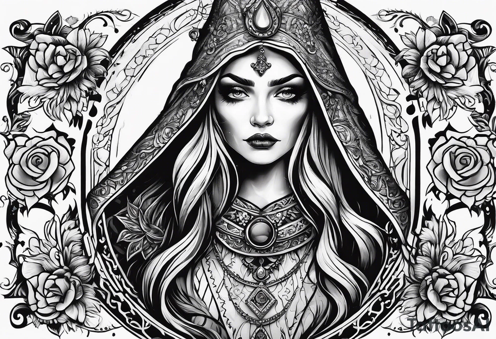 Russian folklore based old evil witch tattoo idea