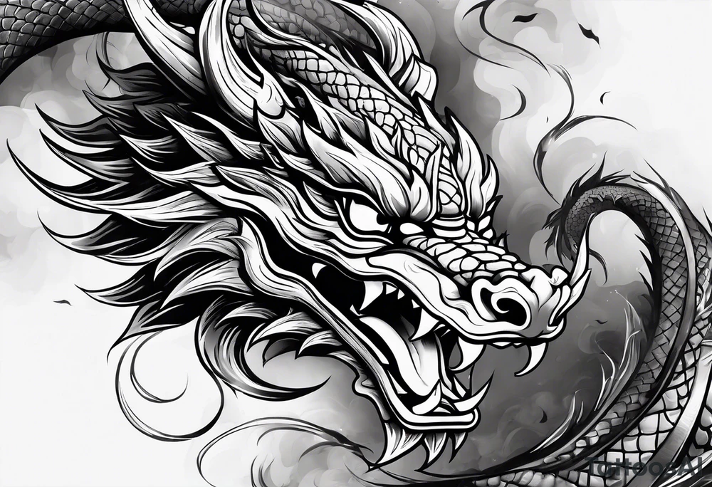 dragon mask fire tattoo idea