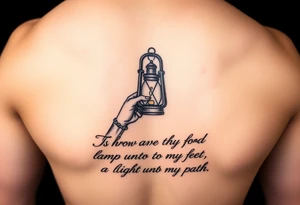 Someone holding a lantern to light up a road with the text: "Thy word is a lamp unto my feet a light unto my path." tattoo idea