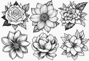 may, june, july september, october, december month flowers black and white half sleeve tattoo tattoo idea