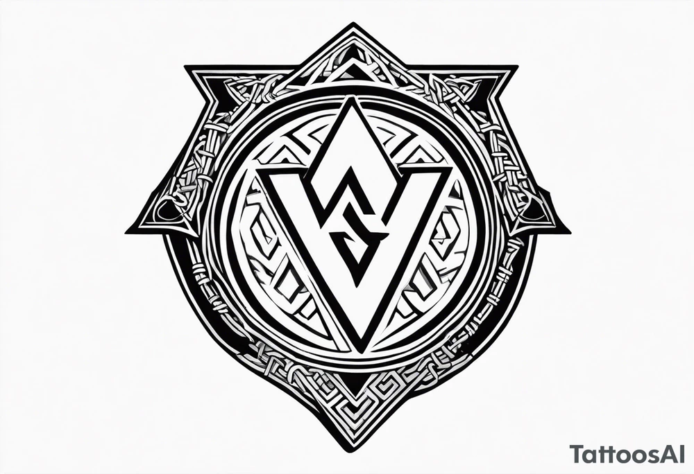 Valhalla round shield axe
Valknut barbed wire chains tattoo idea