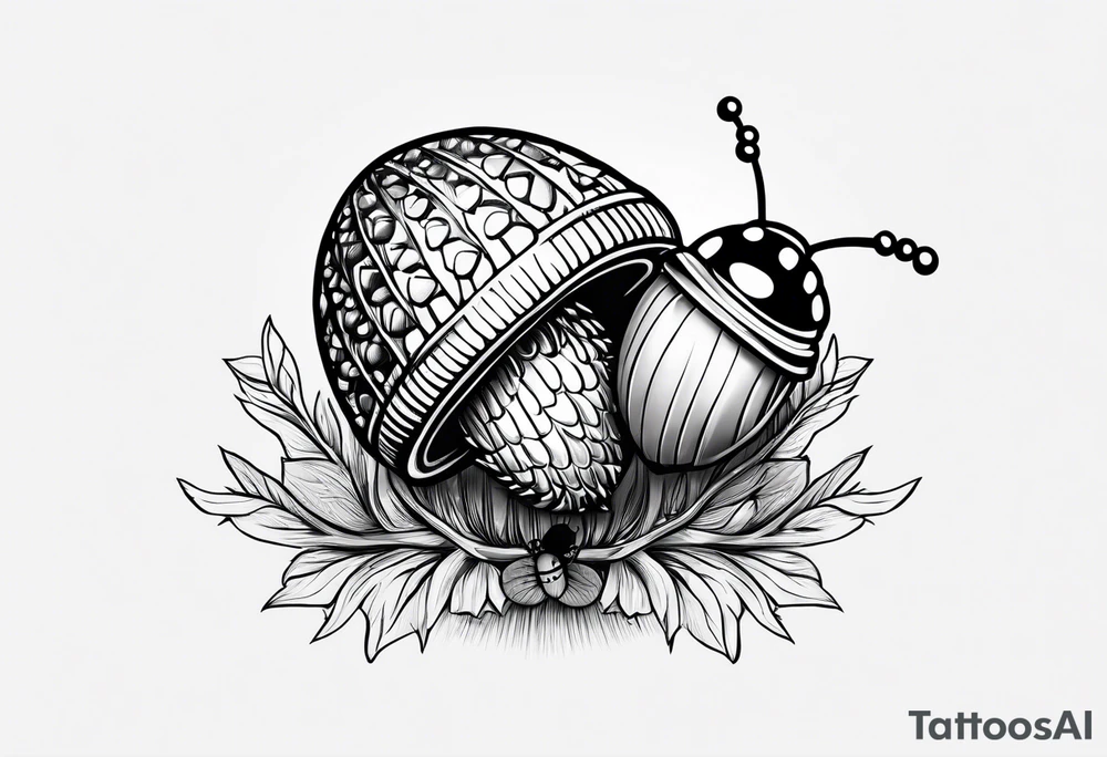 Acorn with open cap and ladybug tattoo idea