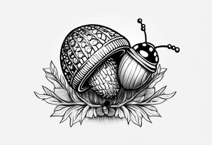Acorn with open cap and ladybug tattoo idea