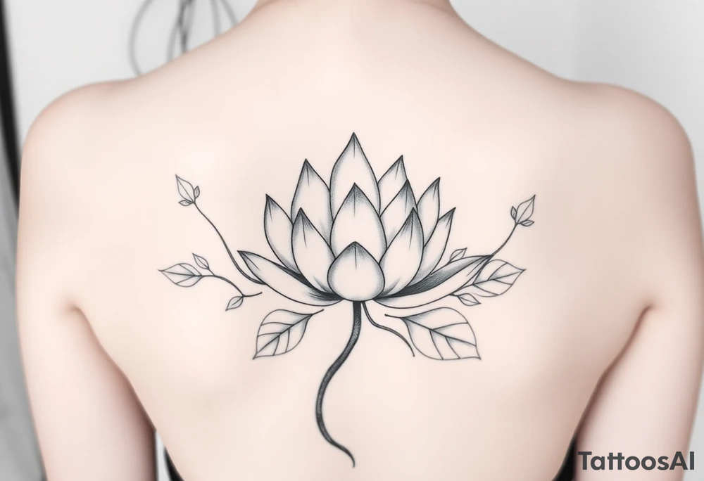 Lotus unalome with stems and leaves underboob tattoo idea