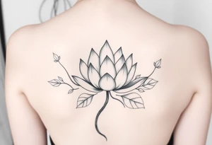 Lotus unalome with stems and leaves underboob tattoo idea