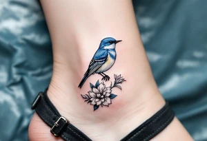 Blue bird with thick floral at the bottom tattoo idea