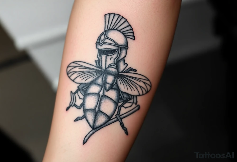 Imaginez un tatouage ou ont peut voir des éléments architecturaux de Rome, comme le Colisée, un gladiateur avec une abeille sur le bouclier Enfin, dans le coin inférieur de l'image une carte de la centre Afrique et la grenade  de la cavalerie tattoo idea