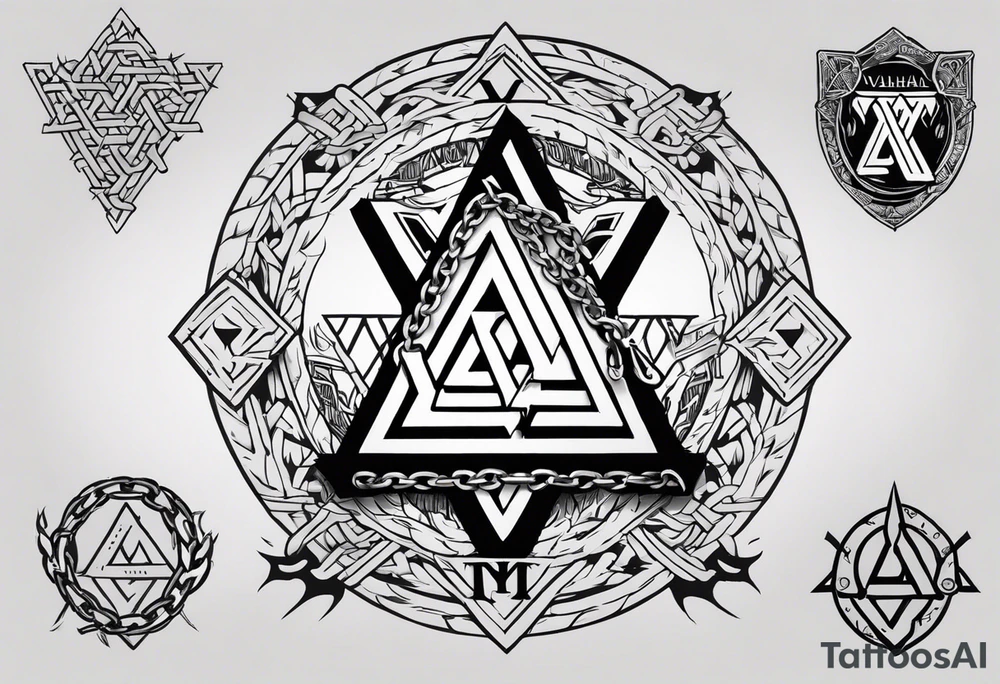 Valhalla sword shield axe barbed wire chains valknut fire tattoo idea Valhalla sword shield axe barbed wire chains valknut fire tattoo idea