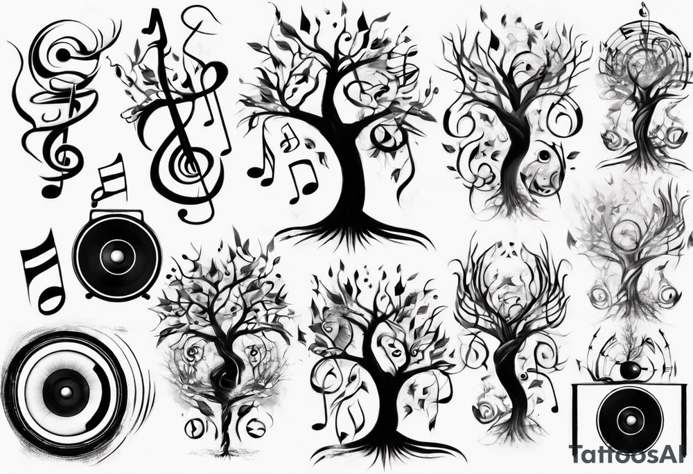 music speaker note tree staff tattoo idea