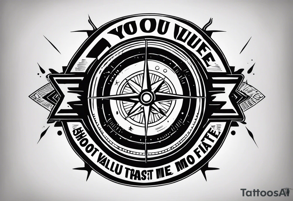 “I you value your life. Shoot straight, move fast and follow me” with bullseye in flames tattoo idea