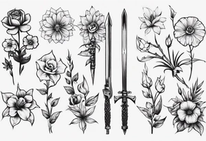 flowers with weapon tattoo idea