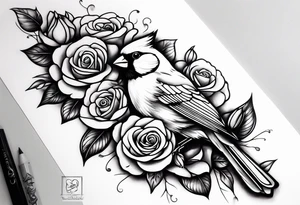 breast cancer memorial right forearm tattoo incorporating roses and a cardinal into the tattoo tattoo idea