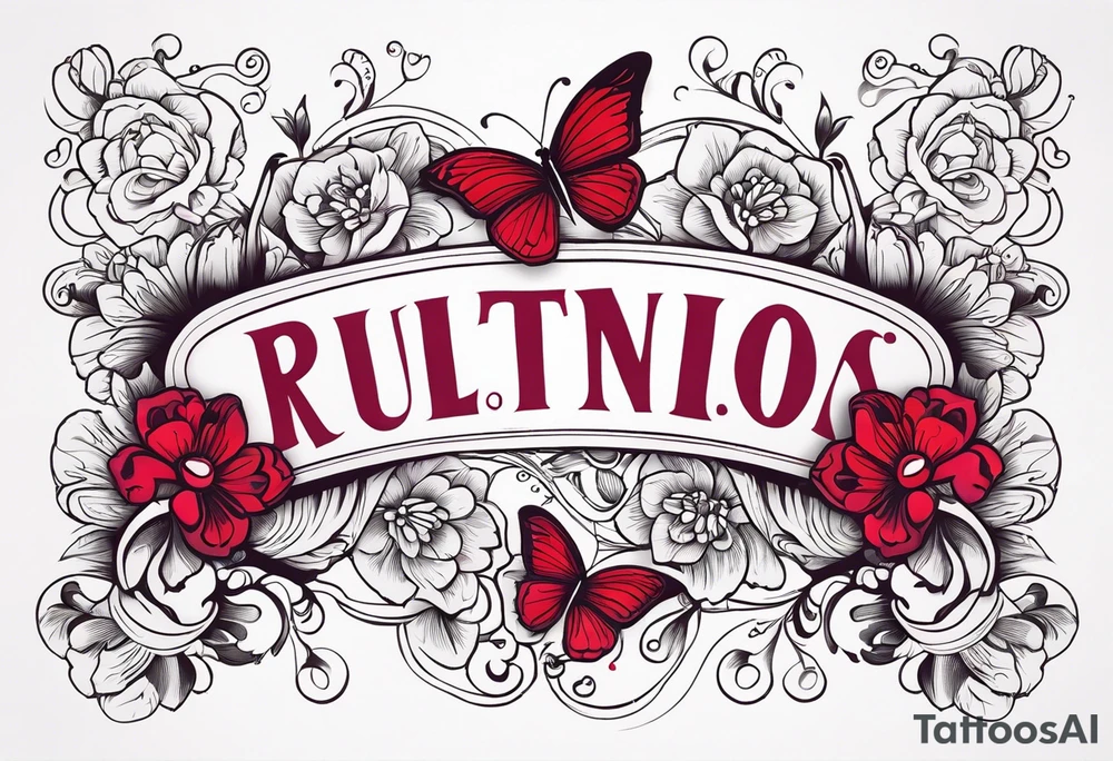 Flowers with Ruby and butterflies around it tattoo idea