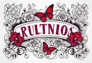 Flowers with Ruby and butterflies around it tattoo idea