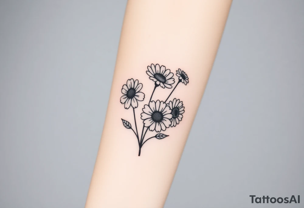 Small flower bouquet 1 daisy, 2 cosmo, 1 poppy, 1 chrysanthemum, tattoo idea