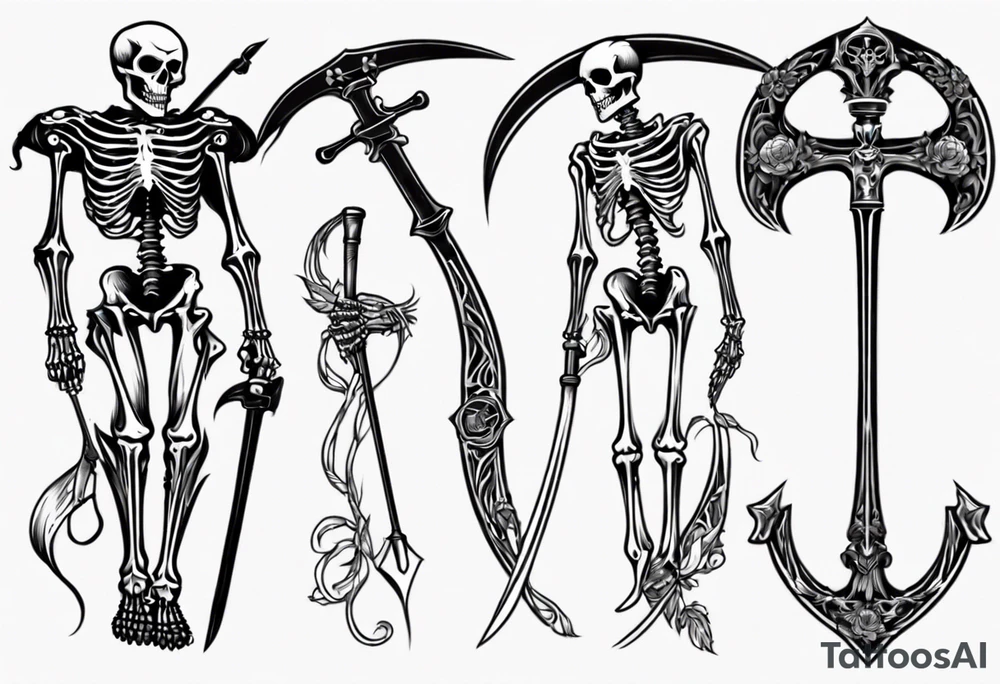 Skeleton with scythe death tattoo idea