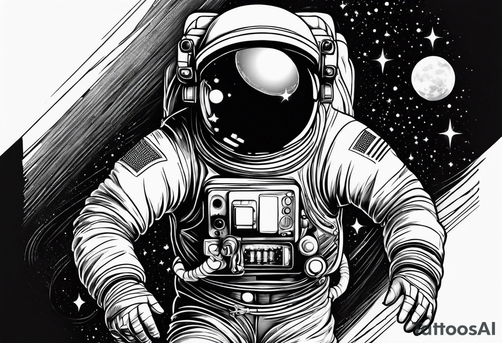 astronaut with music dancing in the moonlight tattoo idea
