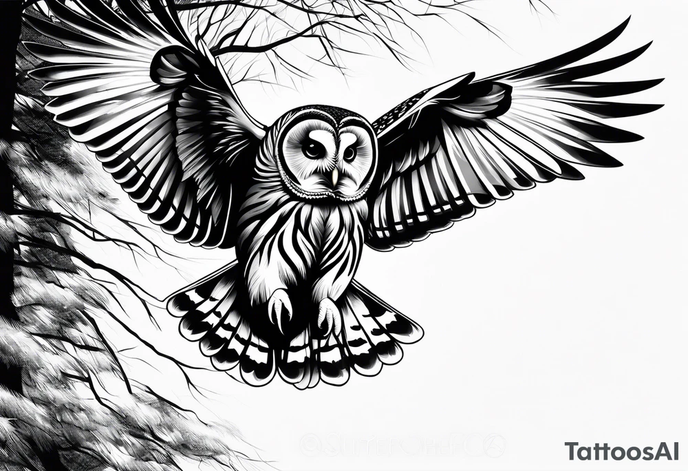 barred owl in flight tattoo idea