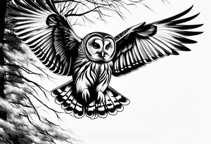 barred owl in flight tattoo idea